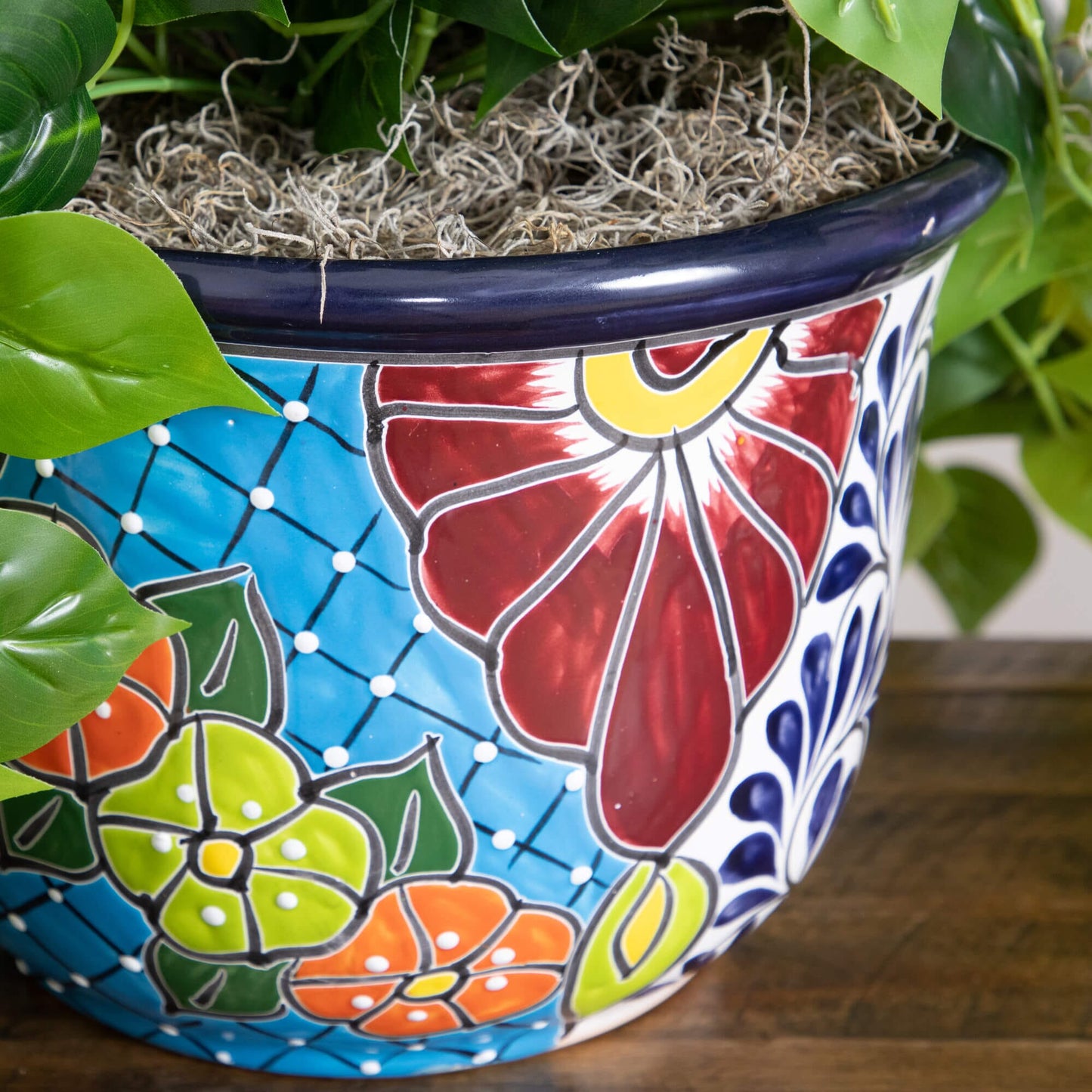 Artificial Philodendron in a Talavera Planter
