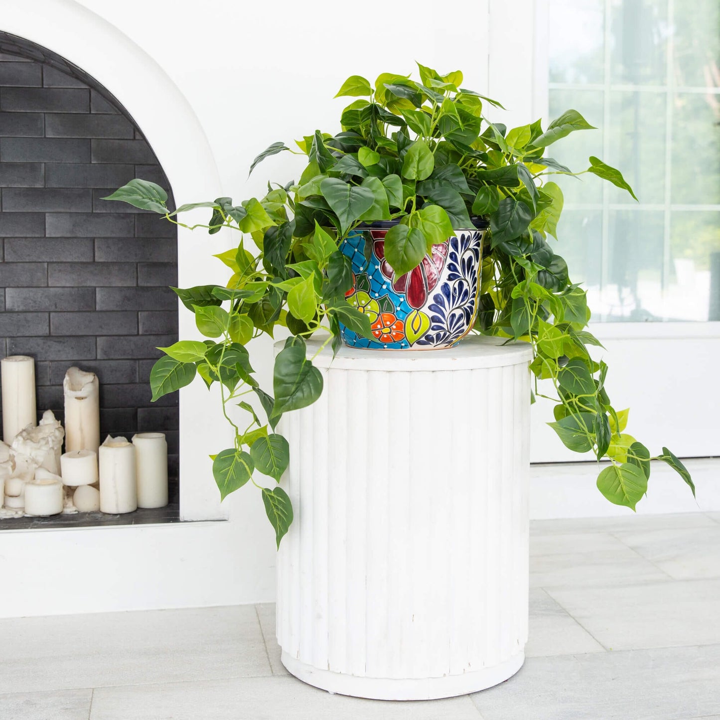 Artificial Philodendron in a Talavera Planter