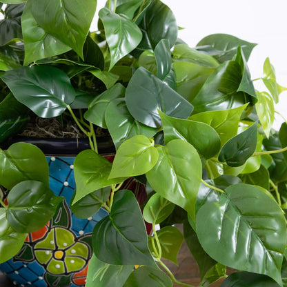 Artificial Philodendron in a Talavera Planter
