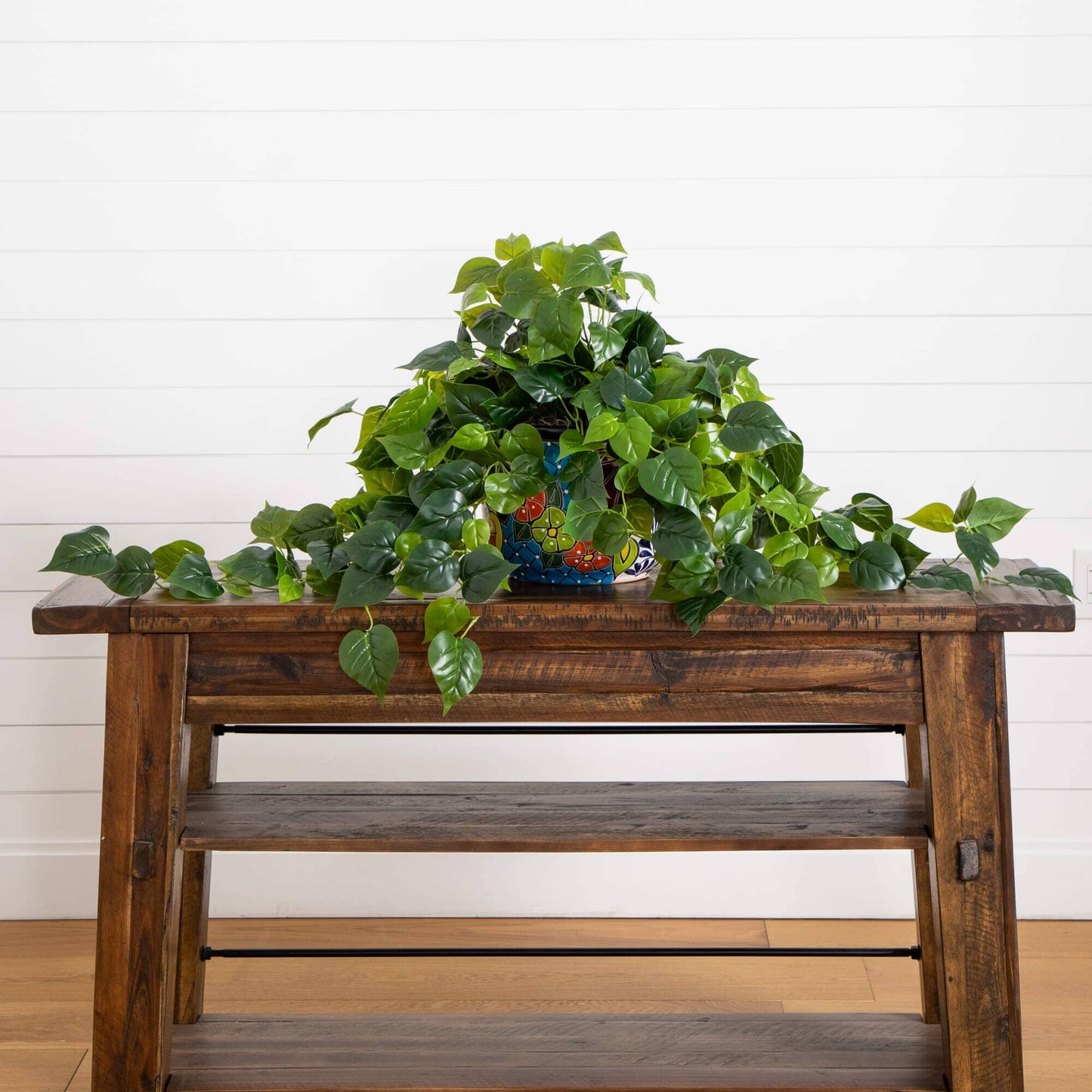 Artificial Philodendron in a Talavera Planter