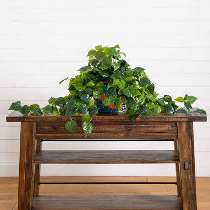 Artificial Philodendron in a Talavera Planter