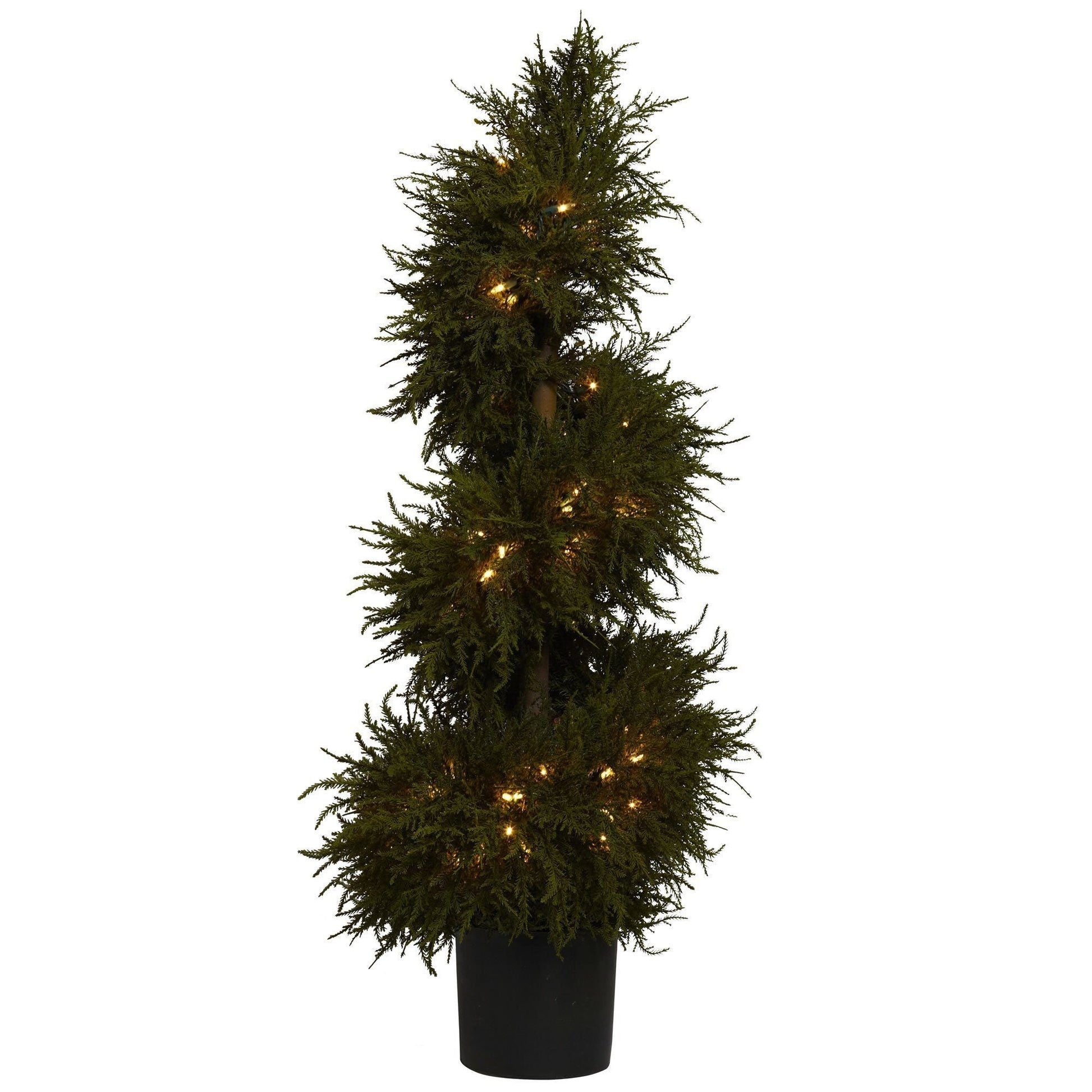 43in Cedar Spiral Topiary w/Lights tree by Nearly Natural, green artificial cedar on Tampa Home & Garden Store