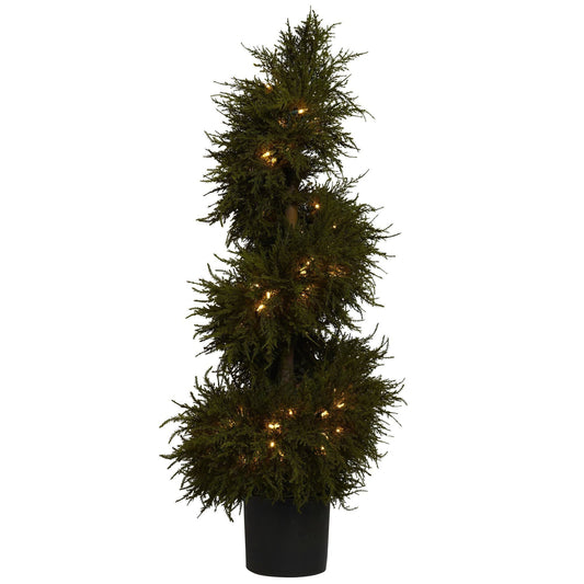 43in Cedar Spiral Topiary w/Lights tree by Nearly Natural, green artificial cedar on Tampa Home & Garden Store