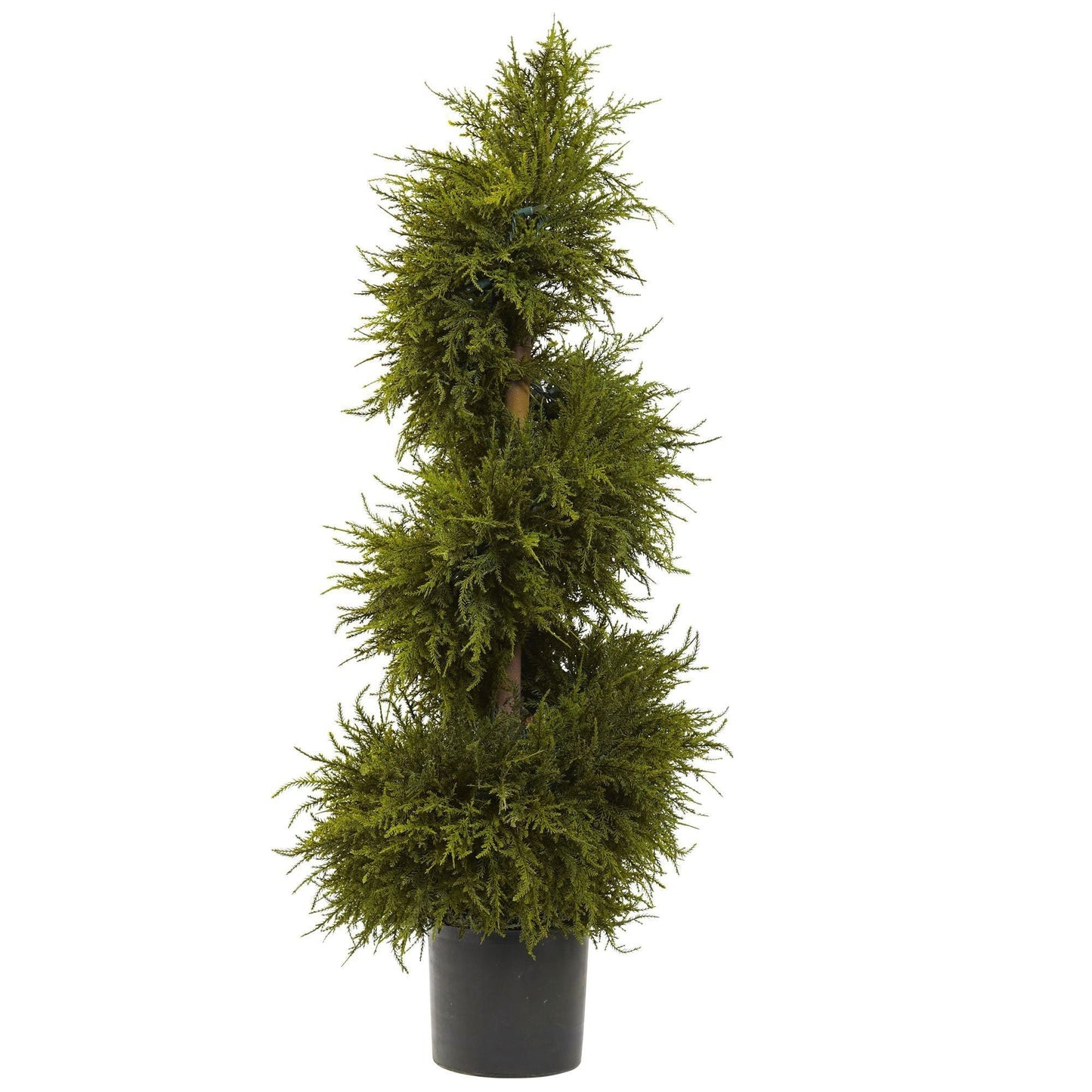 Nearly Natural 43” Cedar Spiral Topiary with Lights, artificial tree in black planter on Tampa Home & Garden Store