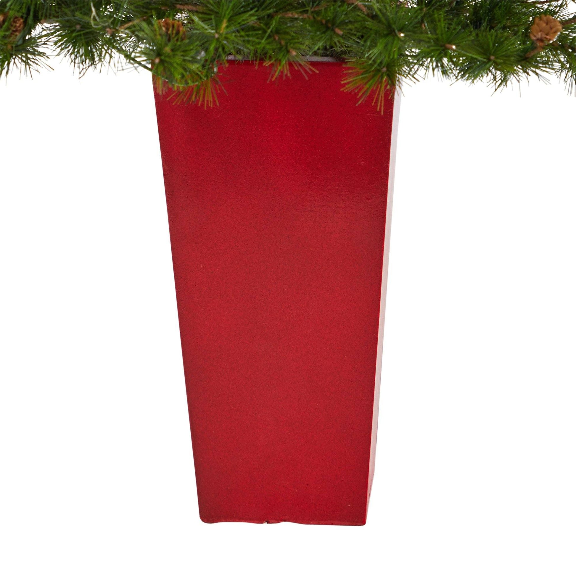 Nearly Natural artificial 44in Colorado Mountain Pine tree in red planter with pine cones on Tampa Home & Garden Store