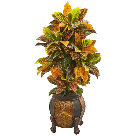 44in Croton artificial plant in decorative wicker planter with croton leaves by Nearly Natural on Tampa Home & Garden Store