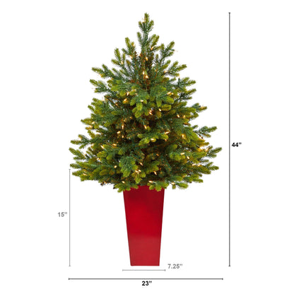 Christmas tree Nearly Natural 44” North Carolina Fir with 150 clear lights in red tower planter on Tampa Home & Garden Store