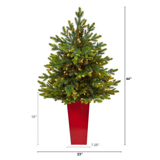 Christmas tree Nearly Natural 44” North Carolina Fir with 150 clear lights in red tower planter on Tampa Home & Garden Store