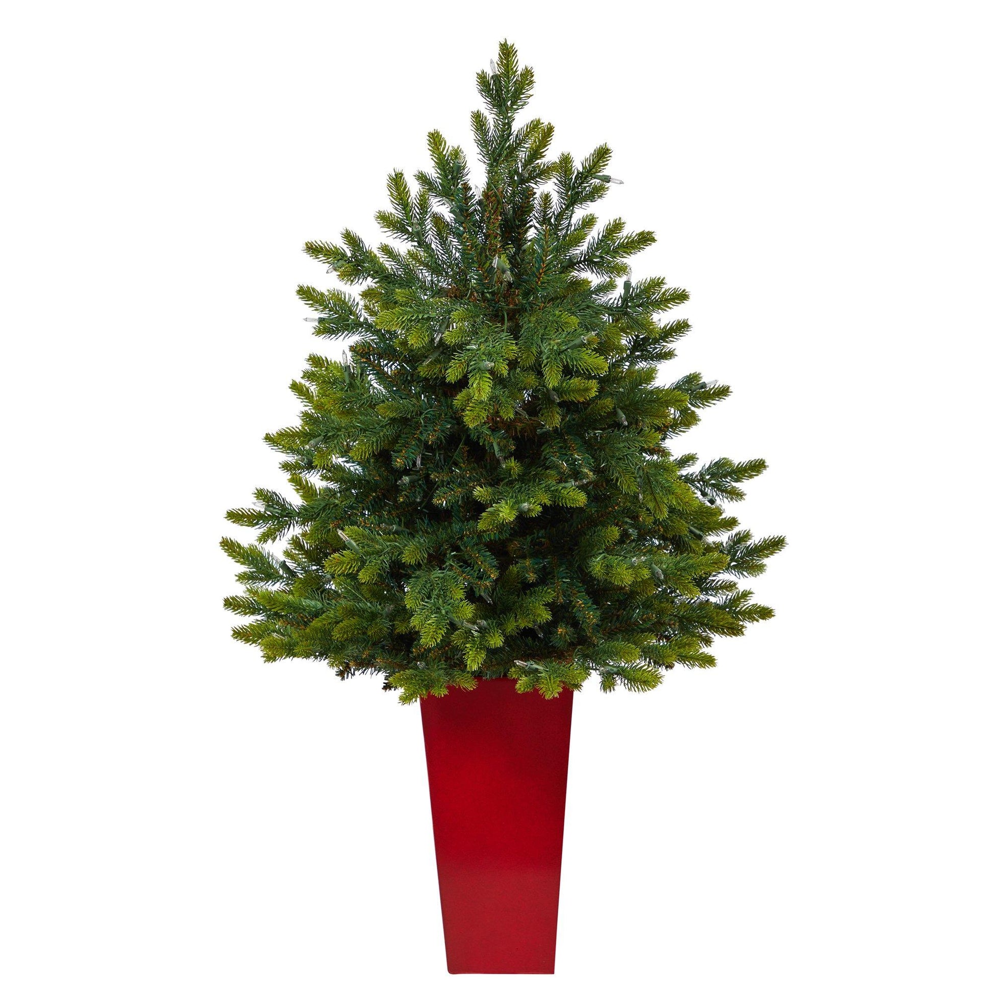 44in North Carolina Fir artificial Christmas tree in red tower planter with clear lights on Tampa Home & Garden Store