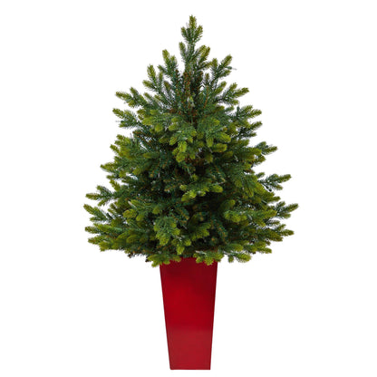44in North Carolina Fir artificial Christmas tree in red tower planter with clear lights on Tampa Home & Garden Store