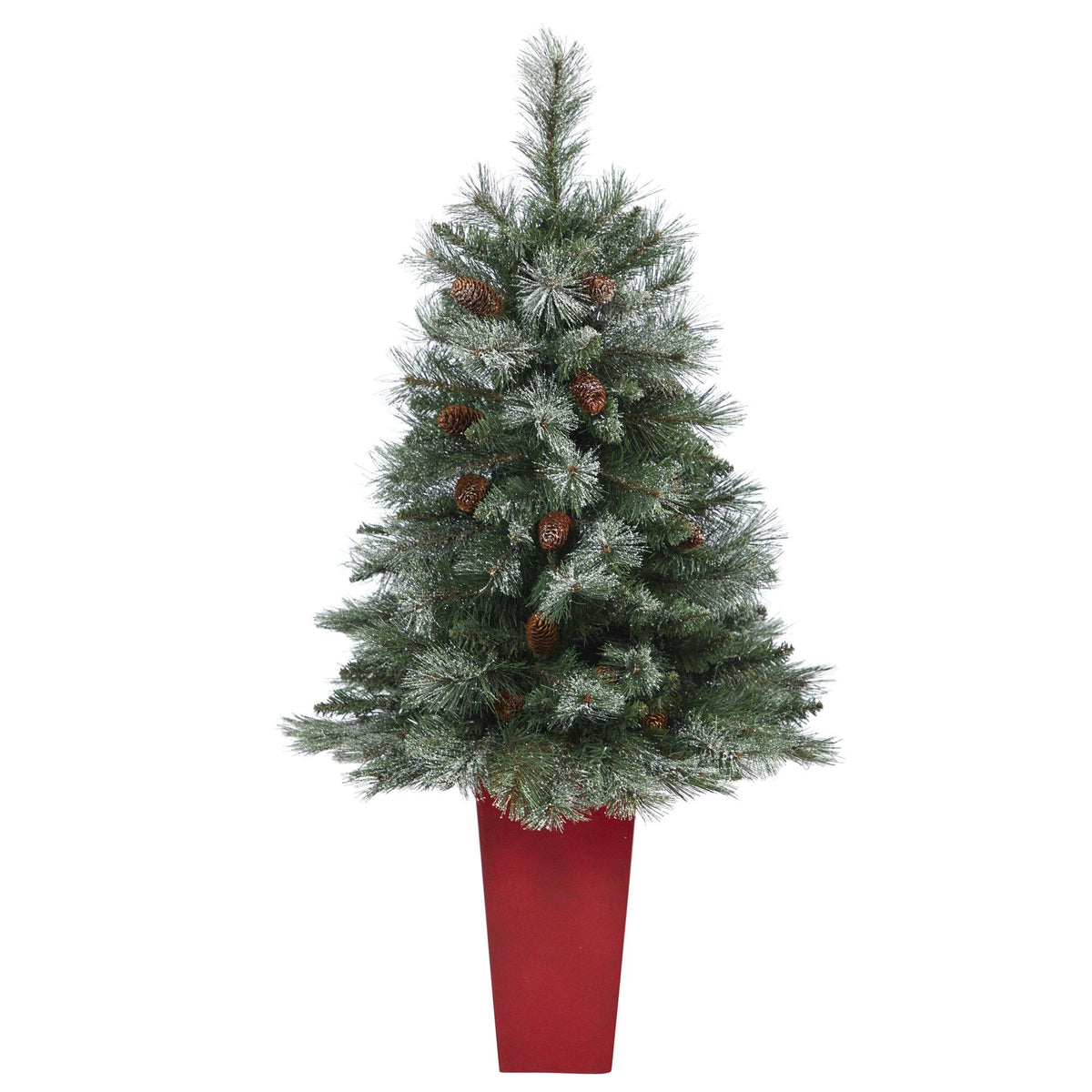 Artificial Christmas tree Nearly Natural 44in Snowed Alps with pinecones in red planter on Tampa Home & Garden Store