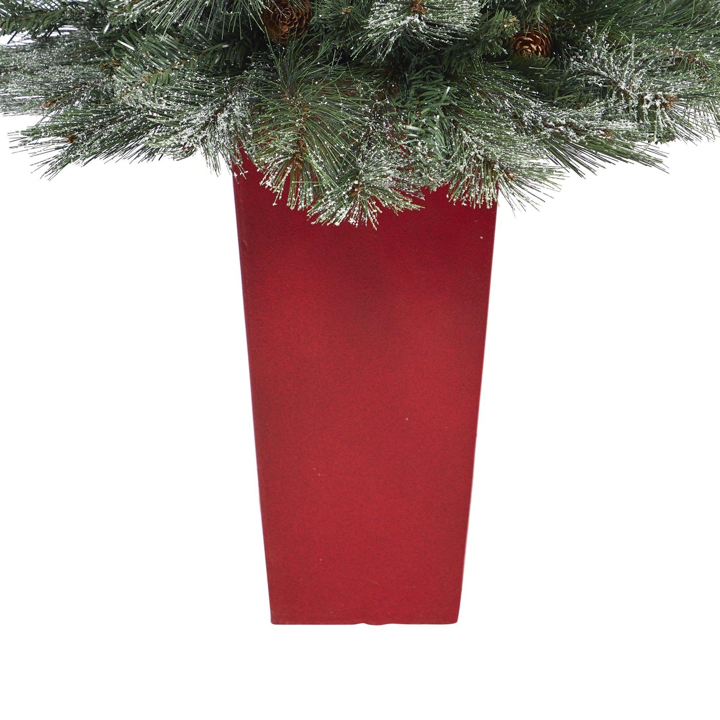Christmas tree 44in French Alps pine with bendable branches and pine cones in red planter on Tampa Home & Garden Store
