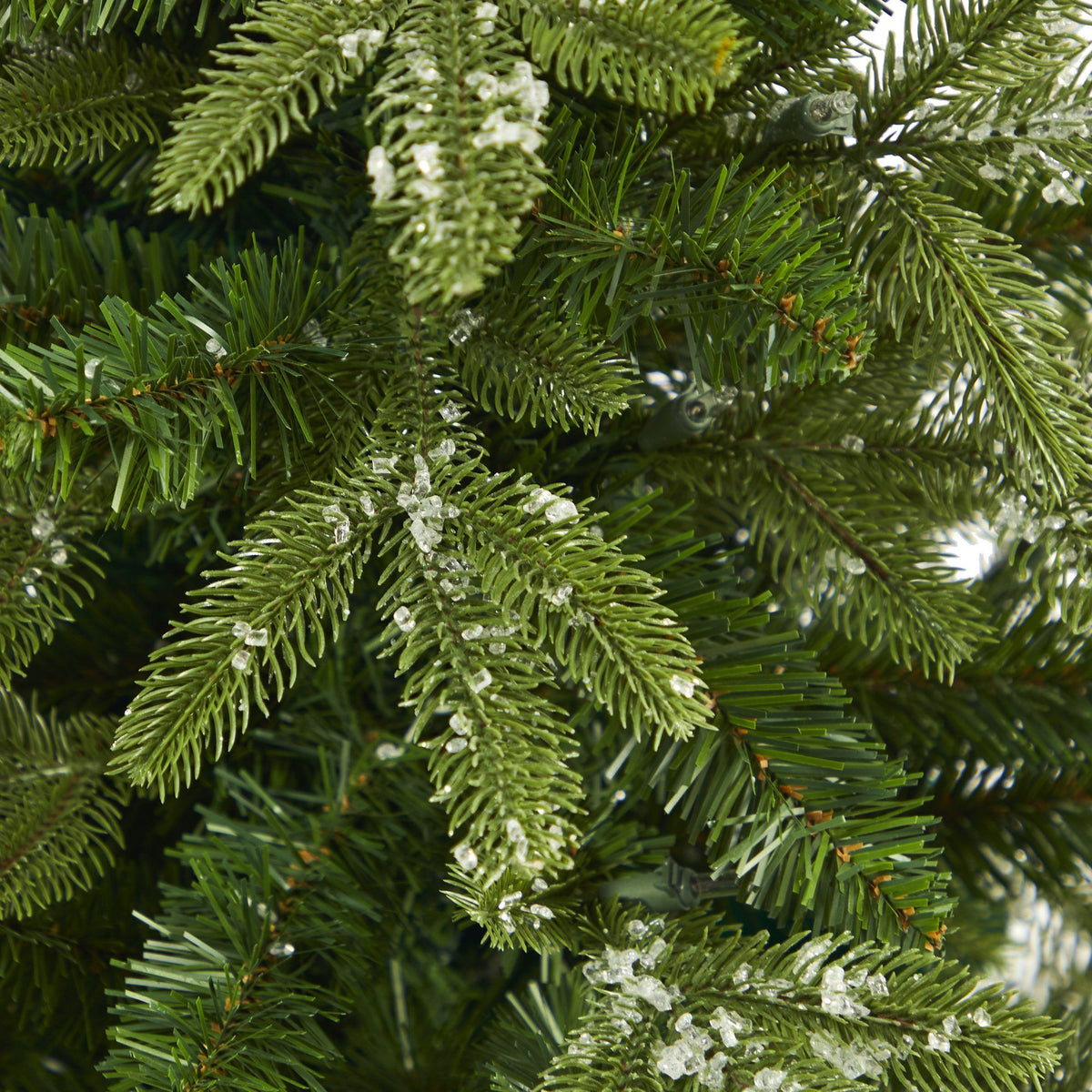 Nearly Natural Grand Teton Fir Christmas tree branch close-up with snow on Tampa Home & Garden Store
