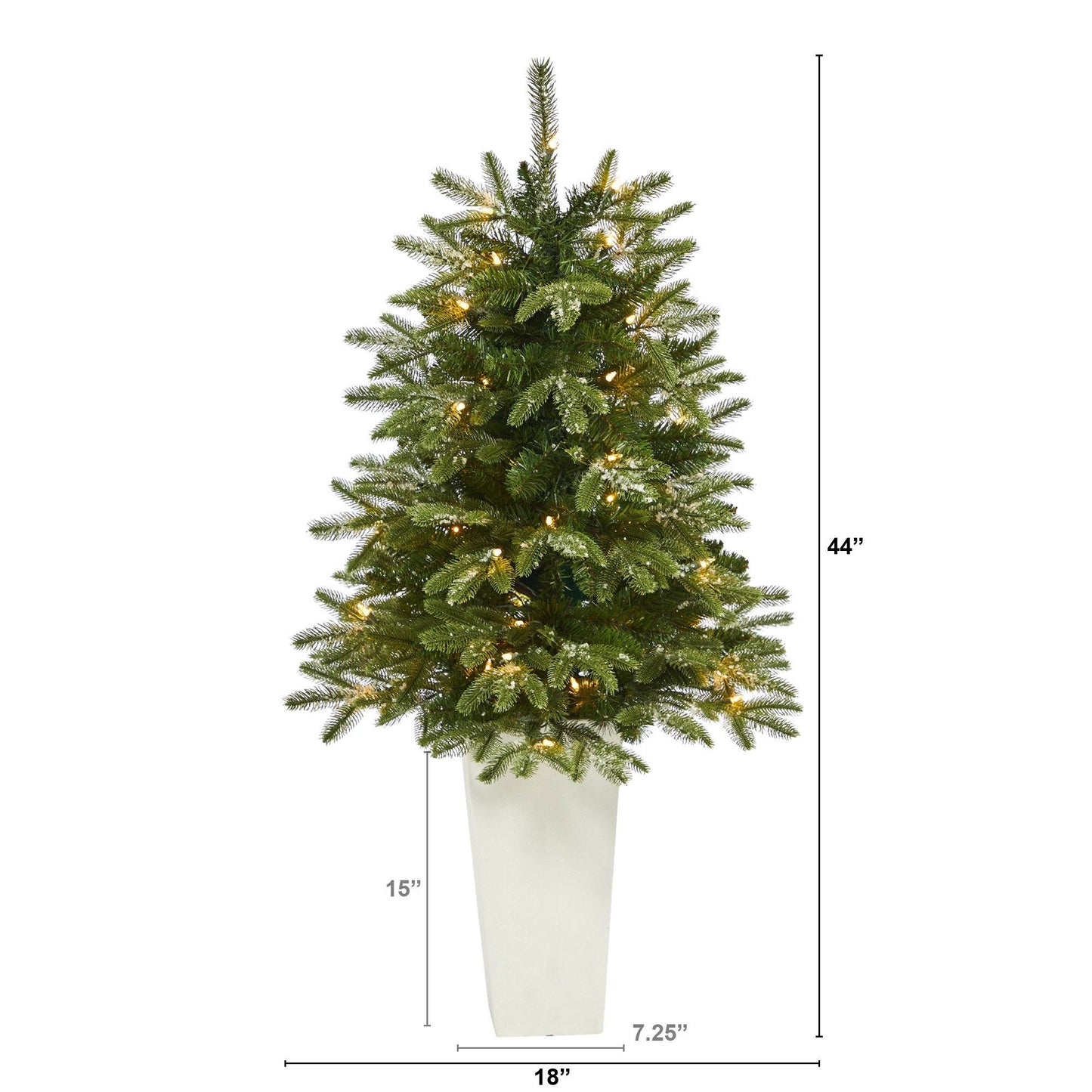 Snowed Grand Teton Fir artificial Christmas tree by Nearly Natural with clear lights in a red planter on Tampa Home & Garden Store