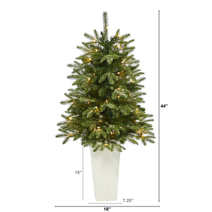 Snowed Grand Teton Fir artificial Christmas tree by Nearly Natural with clear lights in a red planter on Tampa Home & Garden Store
