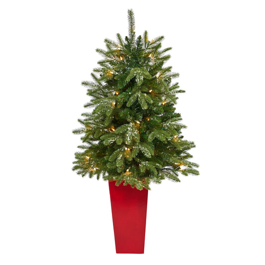 Christmas Tree by Nearly Natural 44in Grand Teton Fir with 50 clear lights in red planter on Tampa Home & Garden Store