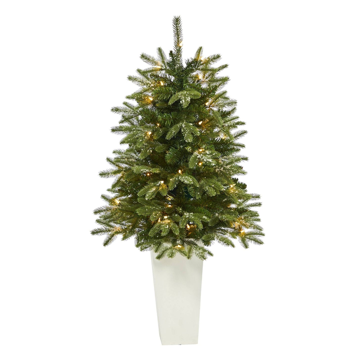 Nearly Natural 44in Snowed Grand Teton Fir tree with 50 clear lights in white planter on Tampa Home & Garden Store