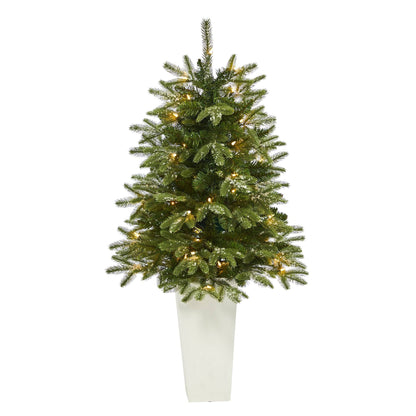 Nearly Natural 44in Snowed Grand Teton Fir tree with 50 clear lights in white planter on Tampa Home & Garden Store