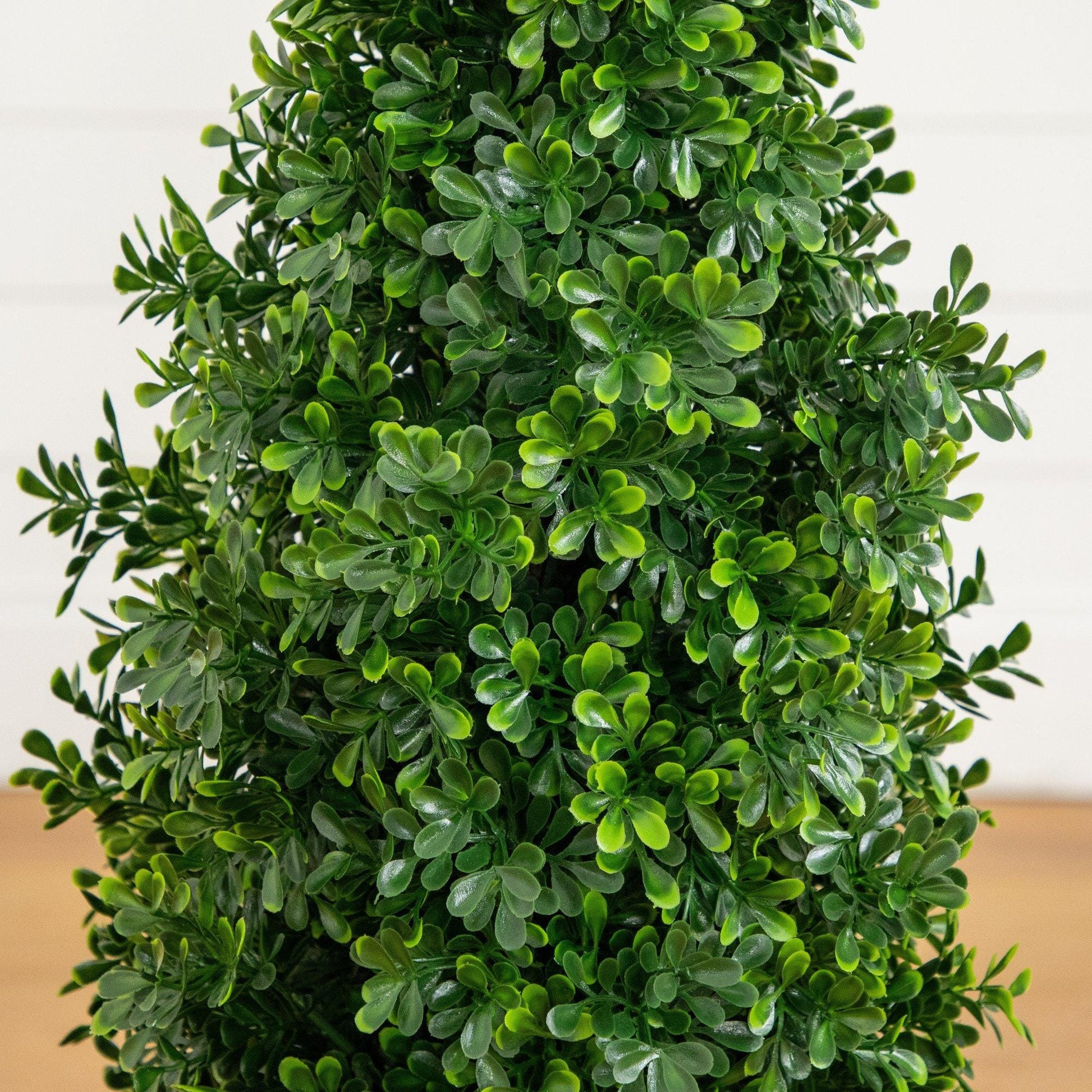 Nearly Natural 44in UV-resistant boxwood topiary cone tree close-up of glossy green leaves on Tampa Home & Garden Store