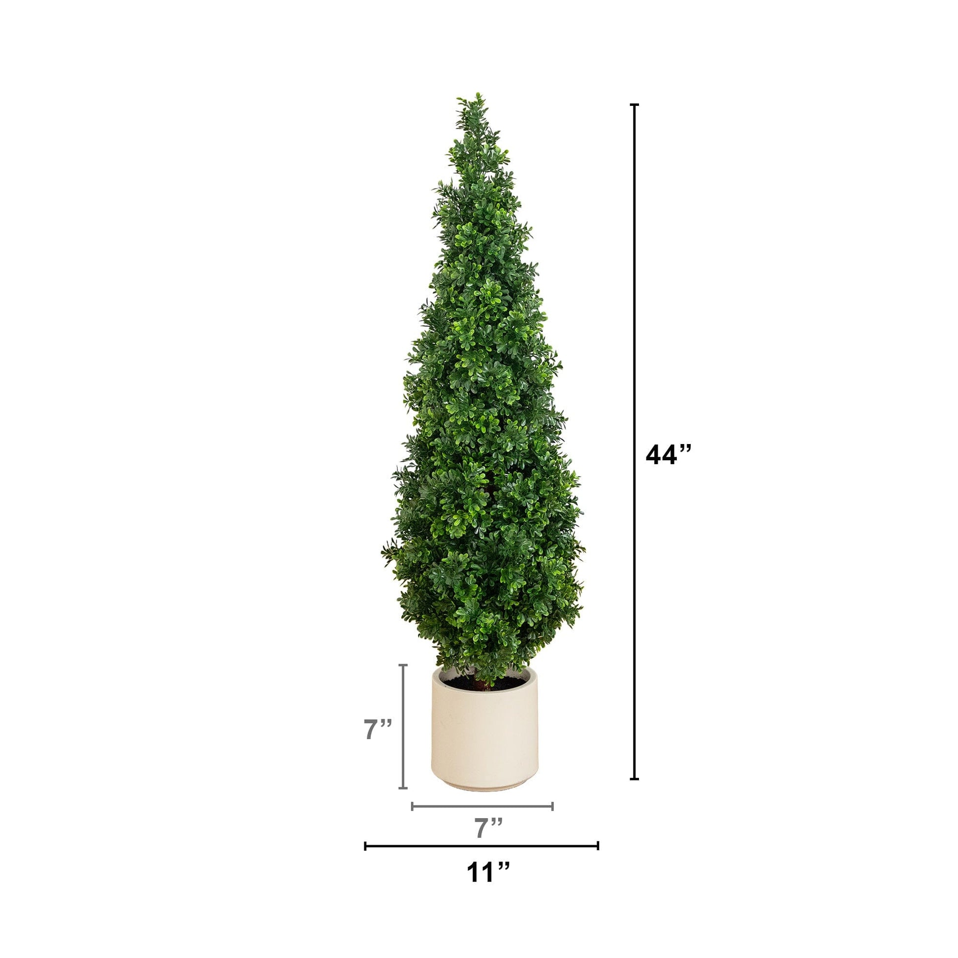 Artificial boxwood topiary cone tree, 44-inch UV resistant, in white planter, Nearly Natural on Tampa Home & Garden Store