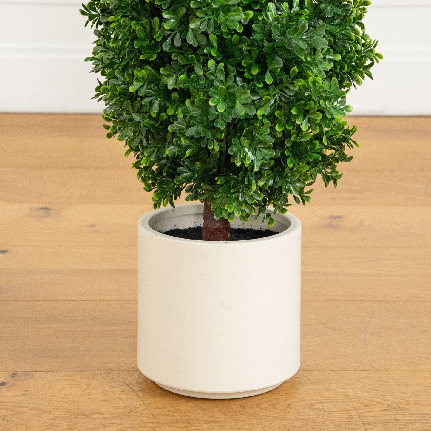 Artificial boxwood topiary cone in white planter, 44in, UV resistant by Nearly Natural on Tampa Home & Garden Store