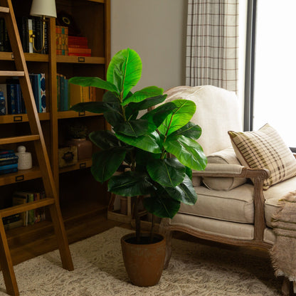 Artificial rubber tree in decorative planter, 44-inch, Nearly Natural green glossy leaves on Tampa Home & Garden Store