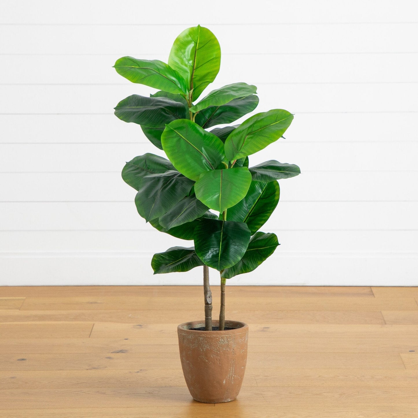 Artificial rubber tree in decorative planter by Nearly Natural with lush green leaves, 44in on Tampa Home & Garden Store