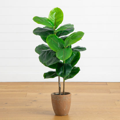 Artificial rubber tree in decorative planter by Nearly Natural with lush green leaves, 44in on Tampa Home & Garden Store