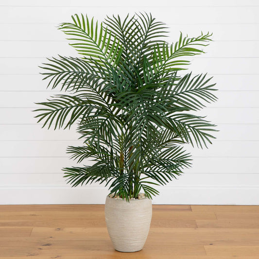 4.5’ Areca Palm Artificial Tree in Sand Colored Planter - Tampa Home & Garden Store