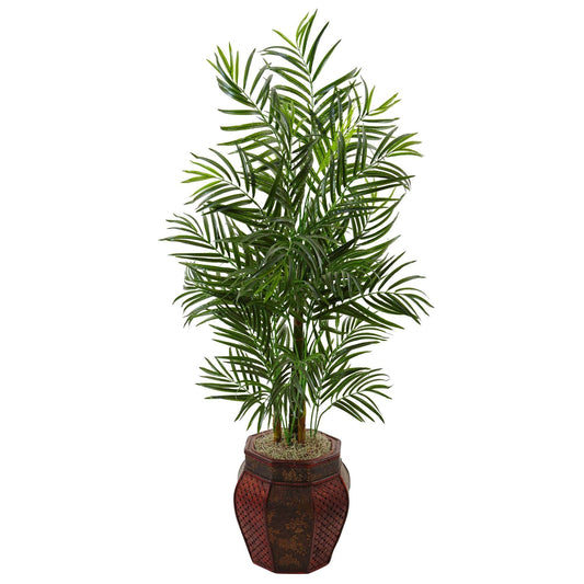 4.5 ft Areca Palm Tree with green fronds in a woven planter by Nearly Natural on Tampa Home & Garden Store