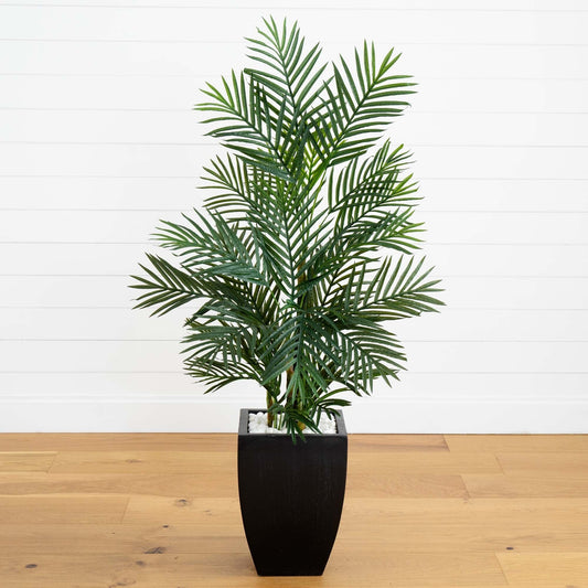 4.5 ft Areca Palm tree in black wash planter, UV resistant indoor/outdoor by Nearly Natural on Tampa Home & Garden Store