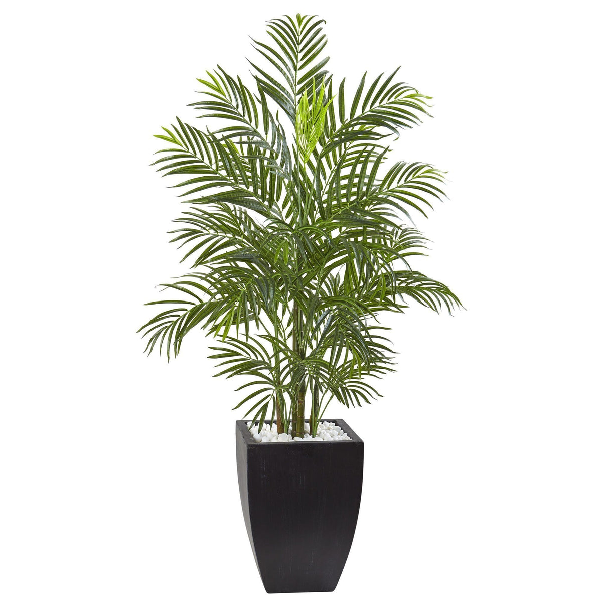 4.5 ft Areca Palm artificial tree in black wash planter with white decorative stones on Tampa Home & Garden Store