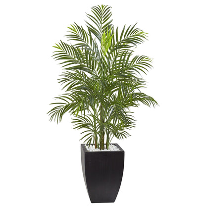 4.5 ft Areca Palm artificial tree in black wash planter with white decorative stones on Tampa Home & Garden Store