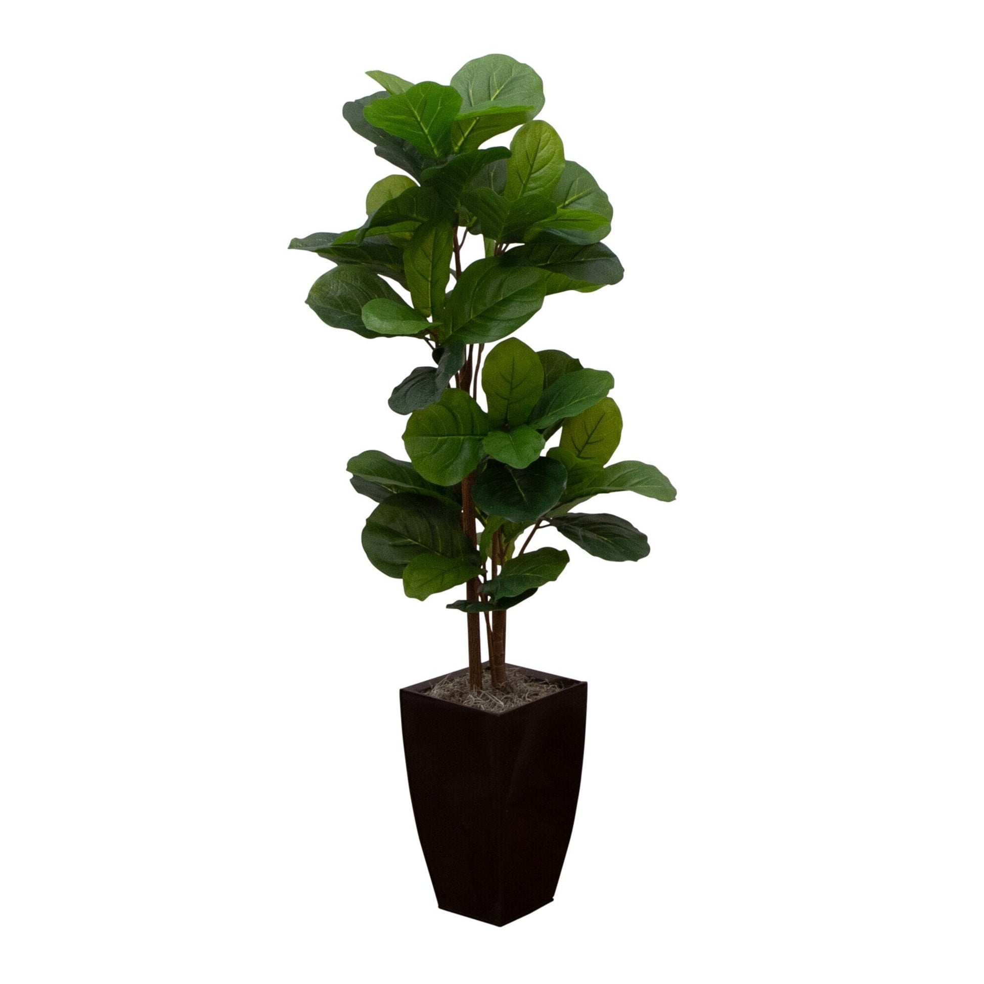 Artificial fiddle leaf tree in a bronze square planter with green leaves Nearly Natural on Tampa Home & Garden Store
