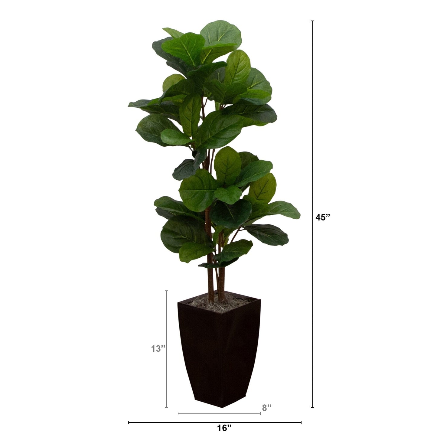 Nearly Natural 45in fiddle leaf tree in bronze metal square planter with lush green leaves on Tampa Home & Garden Store