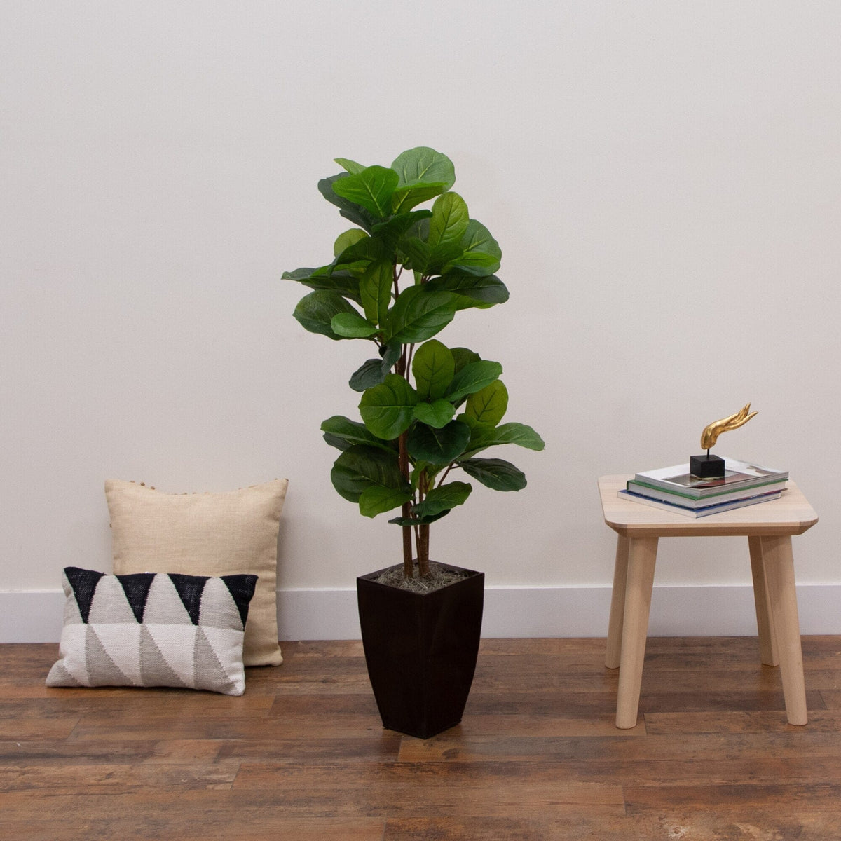 45” artificial fiddle leaf tree in bronze metal square planter by Nearly Natural on Tampa Home & Garden Store