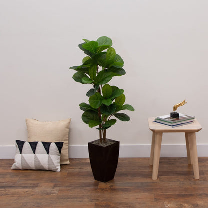45” artificial fiddle leaf tree in bronze metal square planter by Nearly Natural on Tampa Home & Garden Store