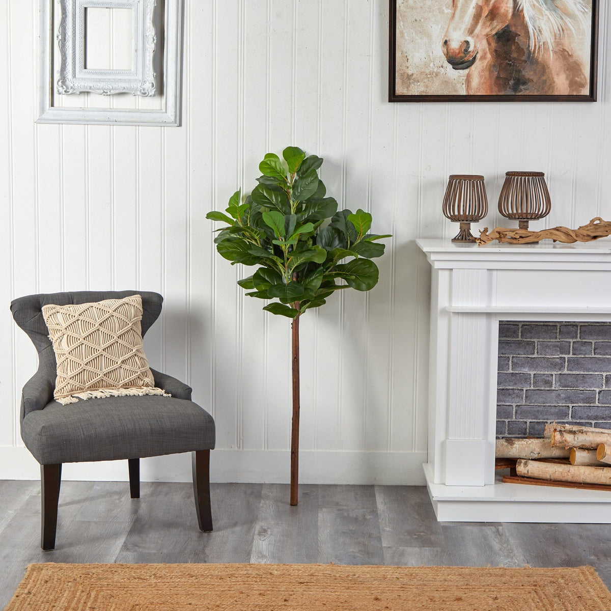 4.5’ artificial fiddle leaf tree by Nearly Natural with lush green leaves, no pot on Tampa Home & Garden Store