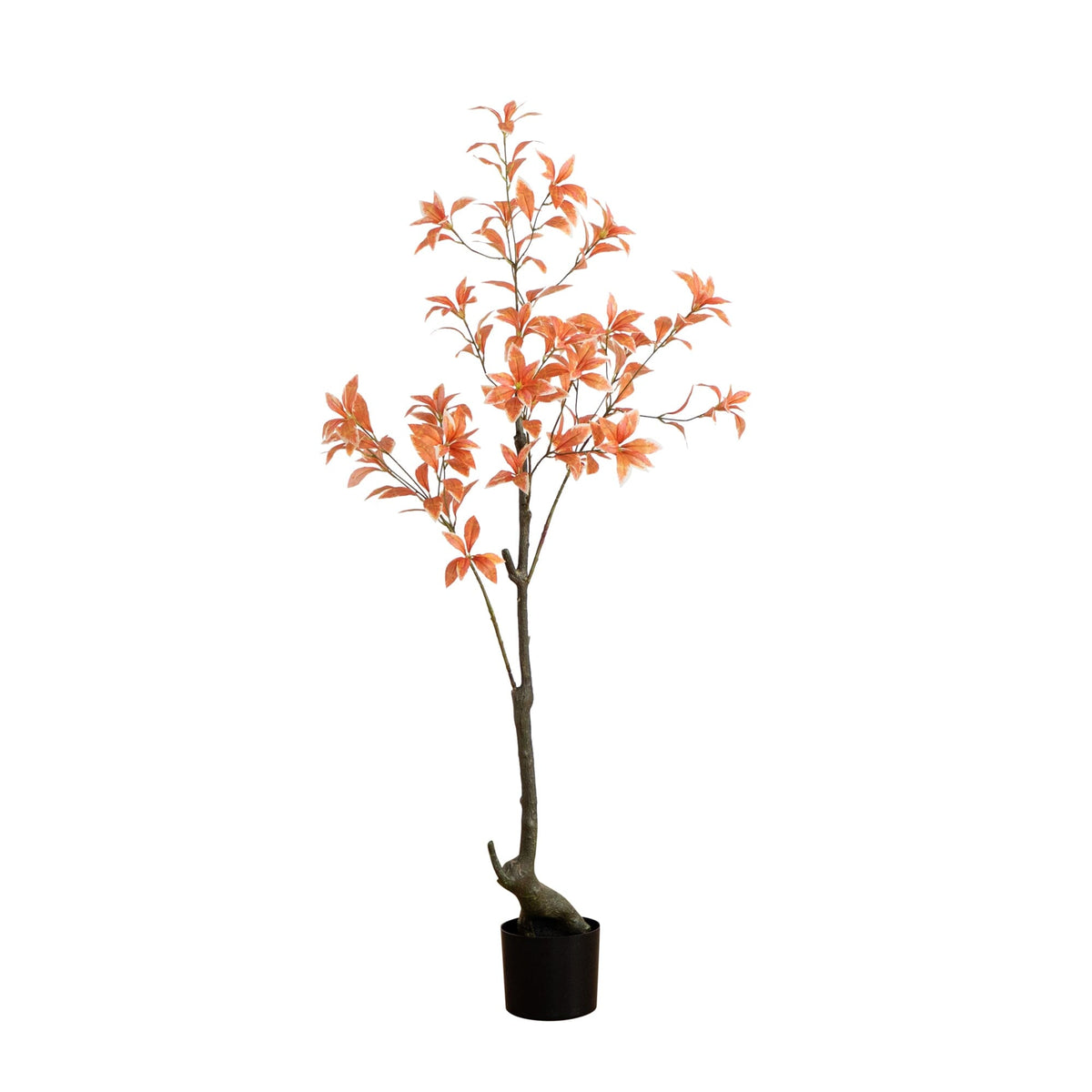 4.5' Autumn Pieris artificial tree by Nearly Natural with orange fall leaves in a black pot on Tampa Home & Garden Store