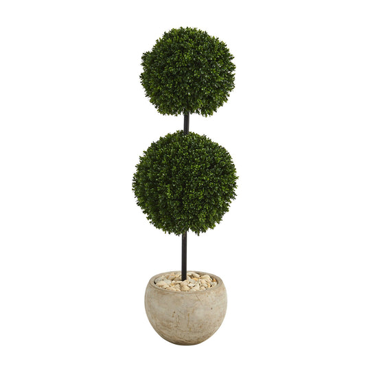 45” Boxwood Double Ball Artificial Topiary Tree in Sand Colored Planter (Indoor/Outdoor) - Tampa Home & Garden Store