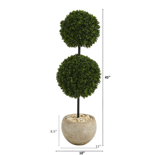 45” Boxwood Double Ball Artificial Topiary Tree in Sand Colored Planter (Indoor/Outdoor) - Tampa Home & Garden Store