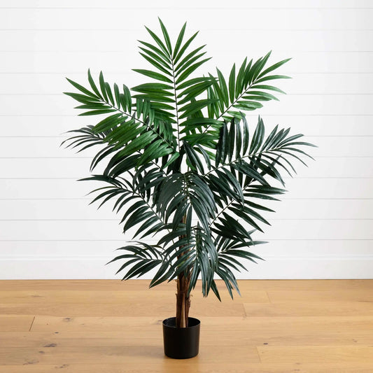 4.5 ft Nearly Natural Areca palm tree artificial plant with lush green fronds in a black planter on Tampa Home & Garden Store