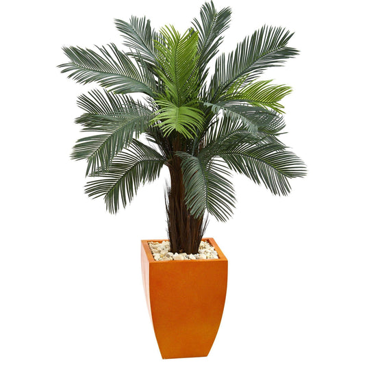4.5’ Cycas Artificial Tree in Orange Planter (Indoor/Outdoor) - Tampa Home & Garden Store