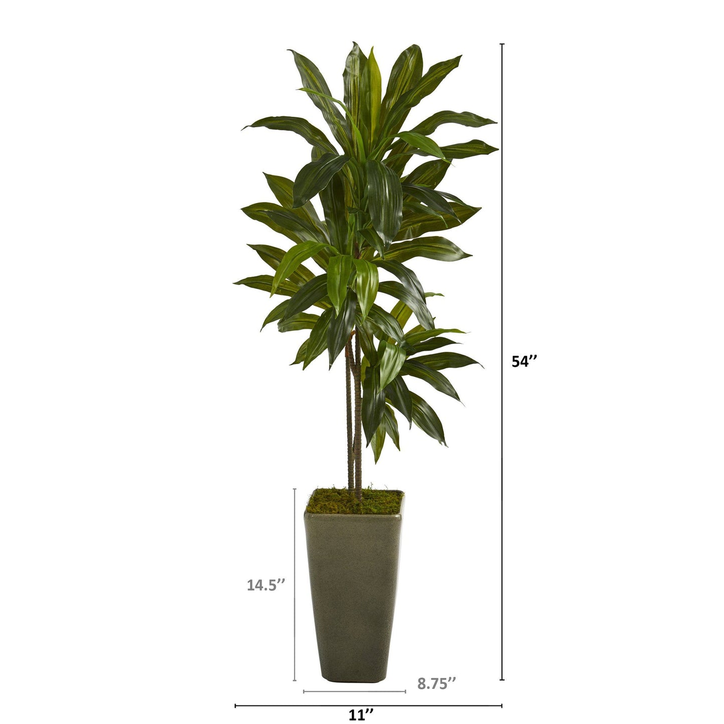 4.5' Dracaena artificial tree in green planter, Nearly Natural Real Touch leaves on Tampa Home & Garden Store