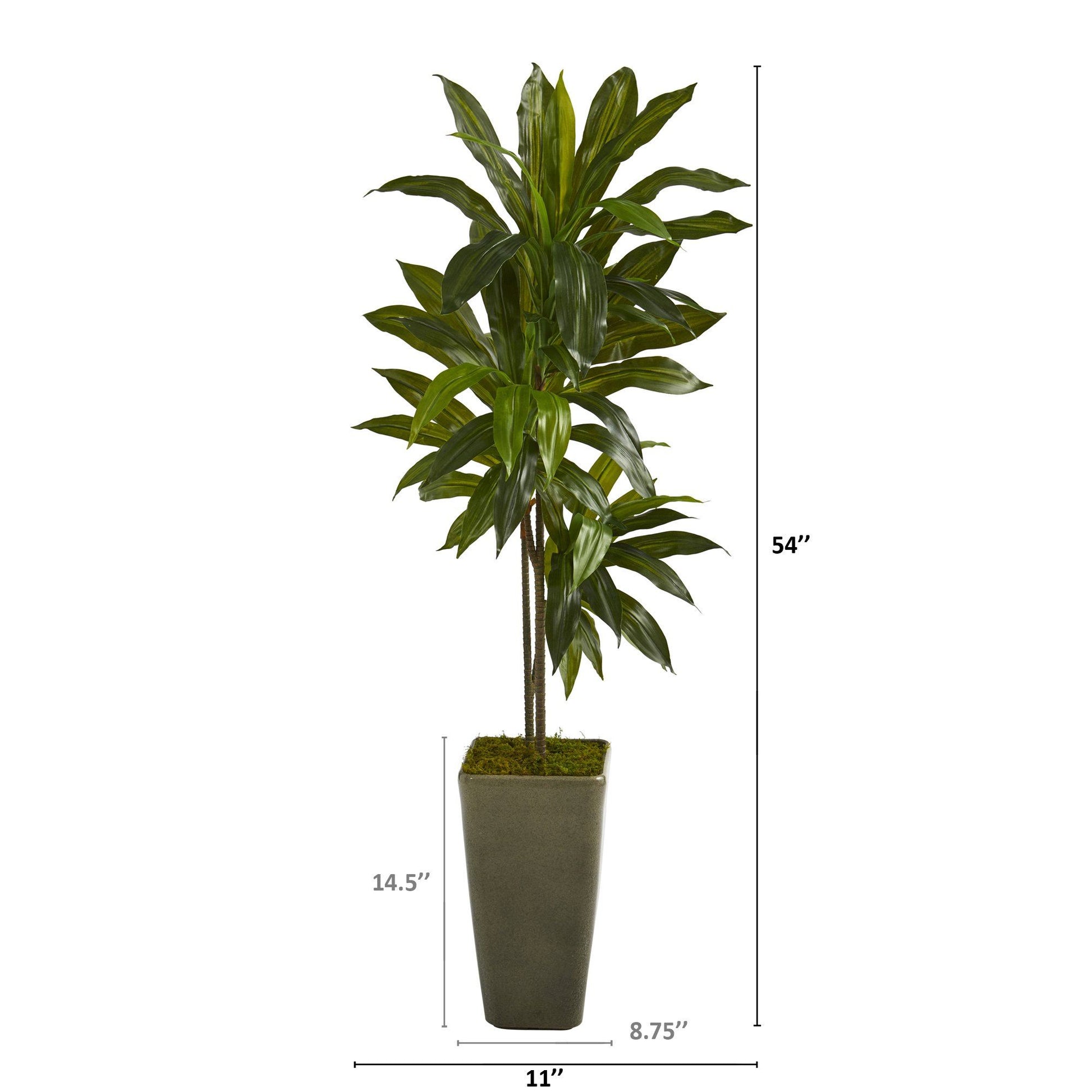 4.5' Dracaena artificial tree in green planter, Nearly Natural Real Touch leaves on Tampa Home & Garden Store