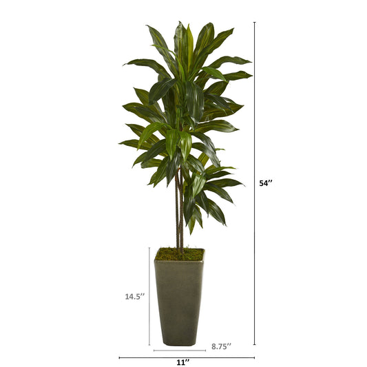 4.5' Dracaena artificial tree in green planter, Nearly Natural Real Touch leaves on Tampa Home & Garden Store