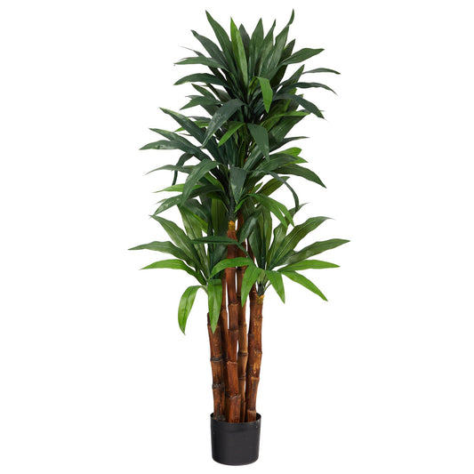 4.5 ft Dracaena artificial tree with natural trunk, Nearly Natural green leaves in black planter on Tampa Home & Garden Store