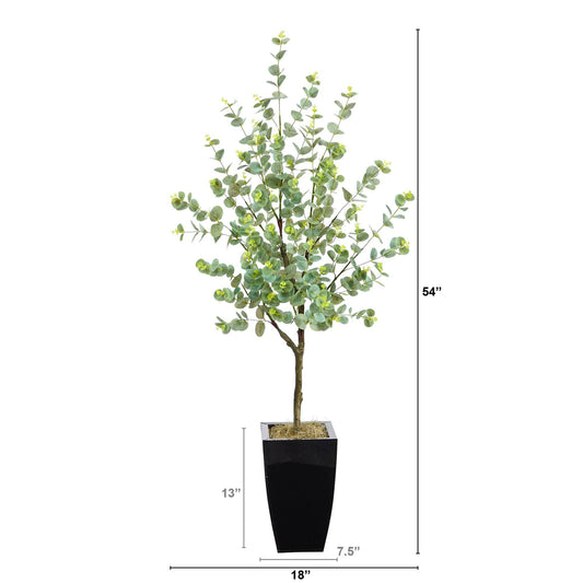 4.5’ Eucalyptus Artificial Tree in Black Metal Planter - Tampa Home & Garden Store