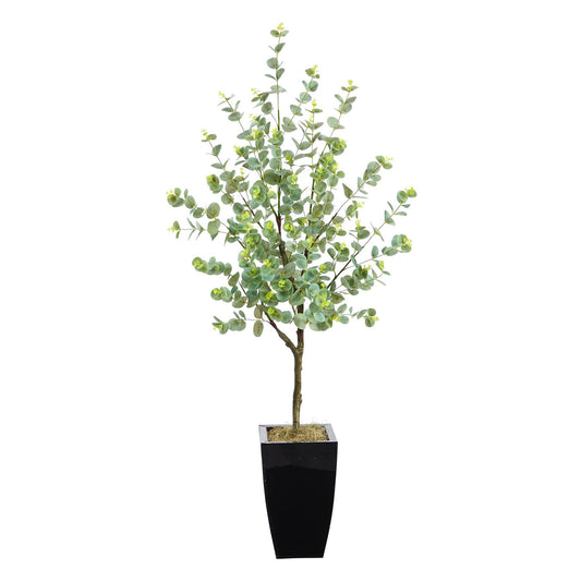 4.5’ Eucalyptus Artificial Tree in Black Metal Planter - Tampa Home & Garden Store