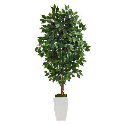 4.5 ft ficus artificial tree in white metal planter by Nearly Natural on Tampa Home & Garden Store